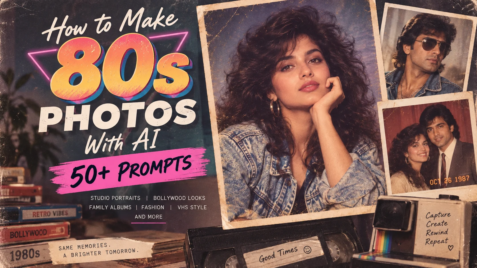 How to make 80s photos with AI using 50+ retro photo prompts